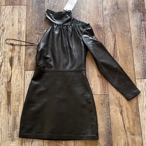 NWT ZARA One Shoulder Leather Dress XS